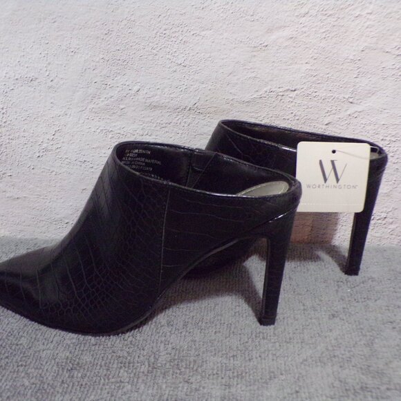 Worthington Croc Embossed Black Leather 4" Heel Size 6 New with Tag - Picture 4 of 4